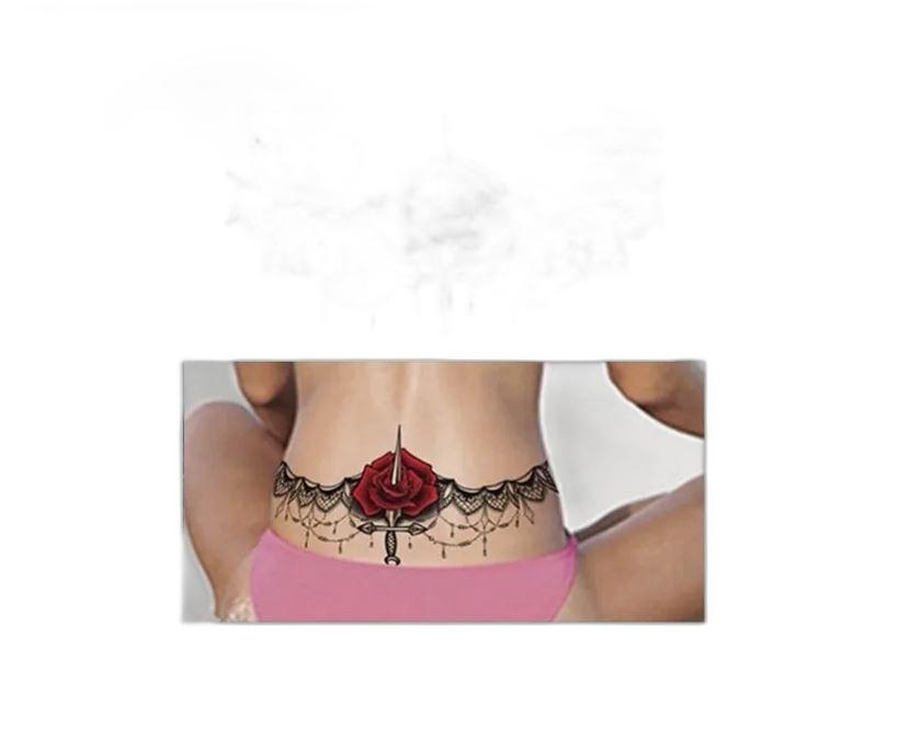 Tatuagem Temporária Flor Adaga Cintura Barriga Sexy