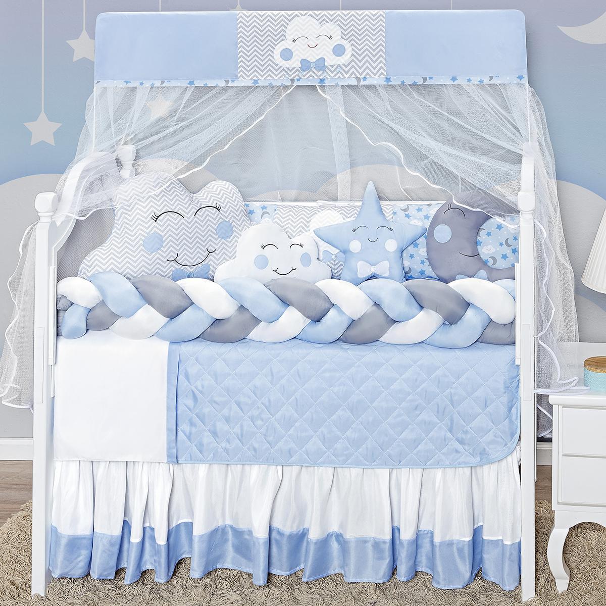 Miniatura Kit Berço Nuvem Azul 12 Peças | Enxoval Completo Infantil