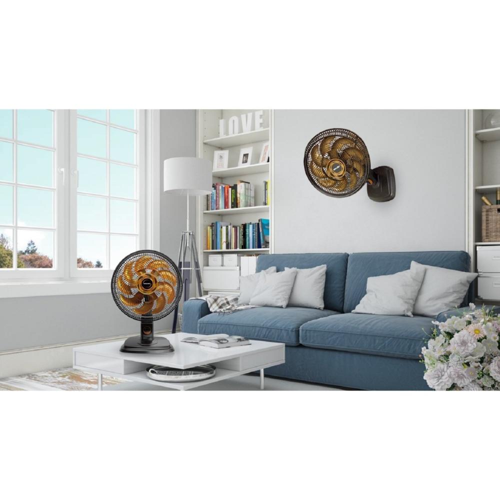 Miniatura Ventilador de Mesa 40cm Mallory Egeo Pr-dr 127v Preto/Dourado