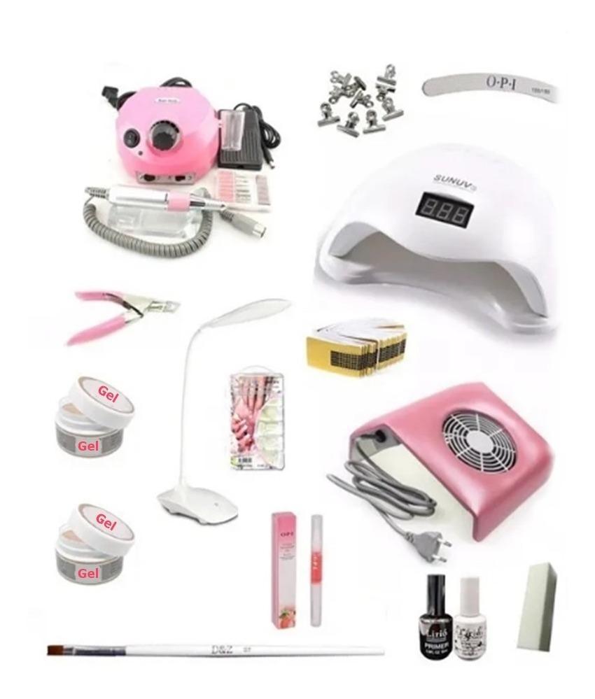 Miniatura Kit Unha Gel Profissional Unhas Fibra Vidro Lixa Cabine
