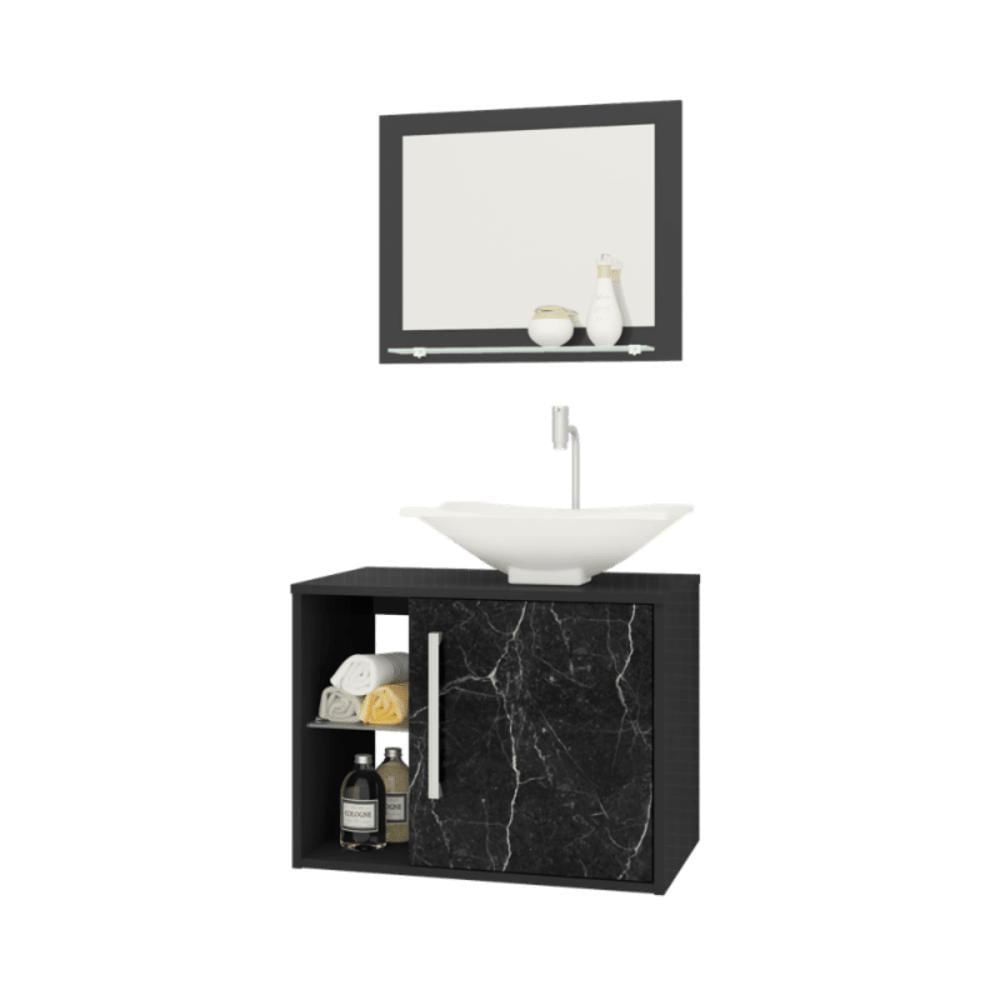 Miniatura Conj Gabinete E Espelheira Baden P/ Banheiro Preto Fosco/nero