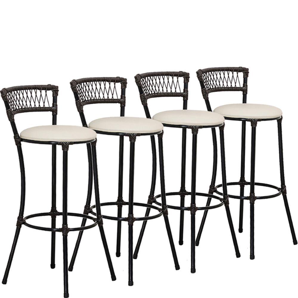 Miniatura Jogo Com 4 Banquetas Alta Forts Fibra Uv Bancada, área Goumert, Bar, Piscina, Balcão, Gelo Floral