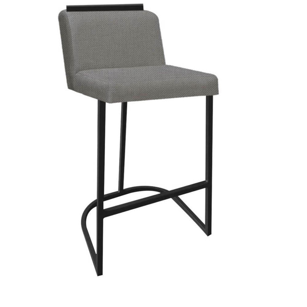 Miniatura Banqueta Com Encosto Nynna Luxo Confort Bistrô Cozinha Ferro Preto Linho Cinza - Amey Decor