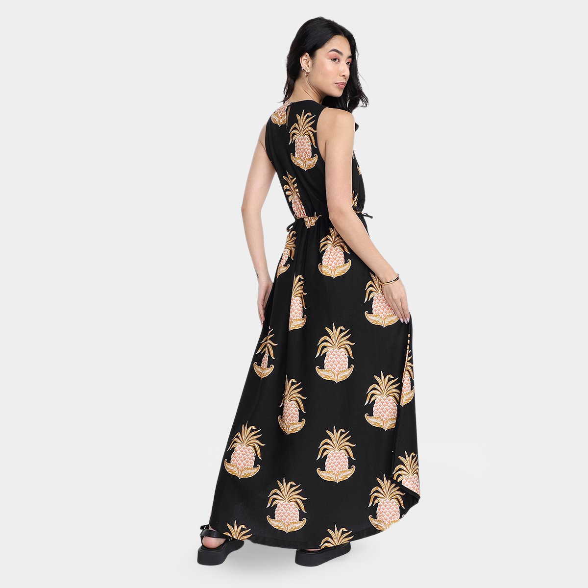 Miniatura Vestido Farm Midi Amalfi Abacaxi Feminino Preto - G