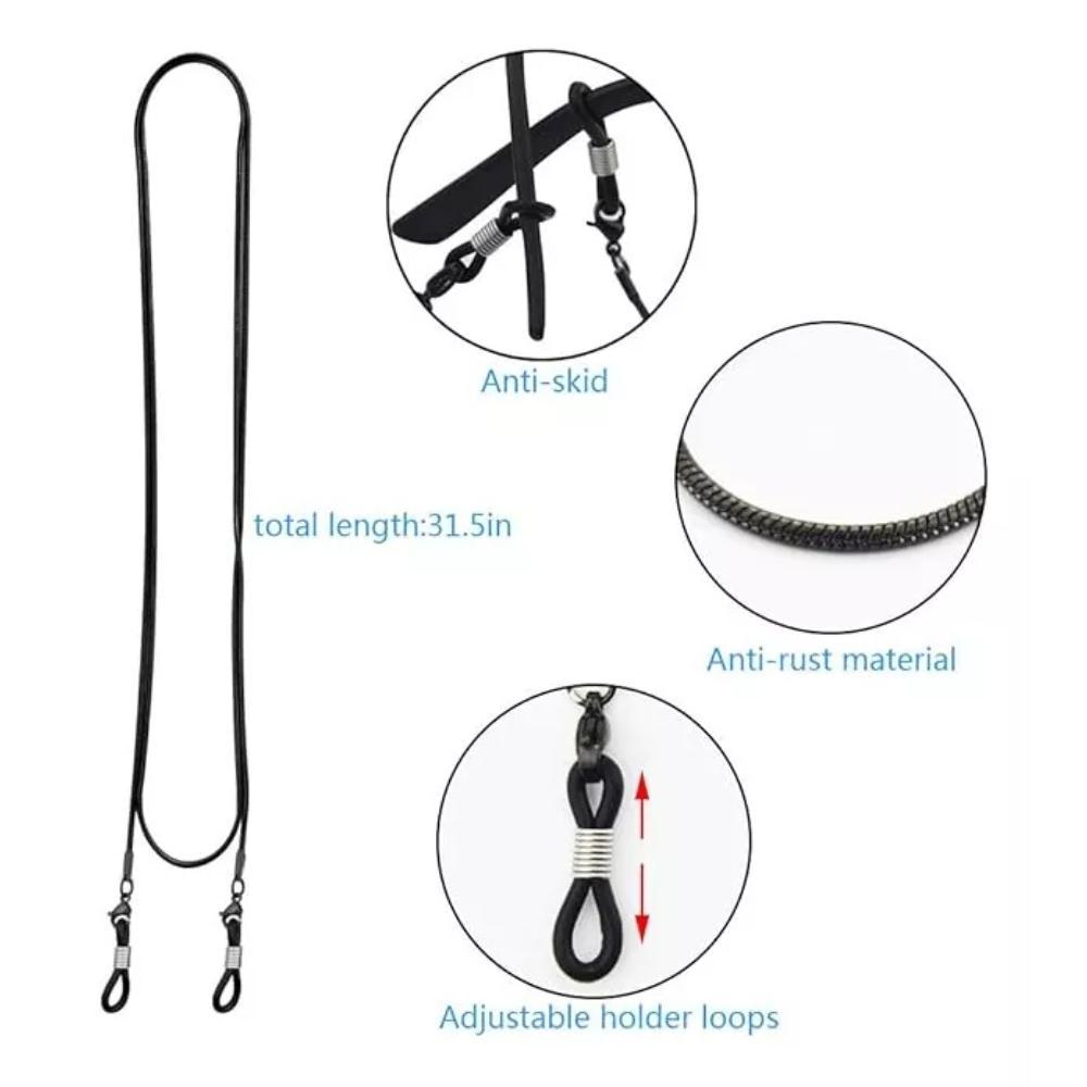 Corrente Óculos Sol Masculina Metal Preto - Kit 05 Unid.