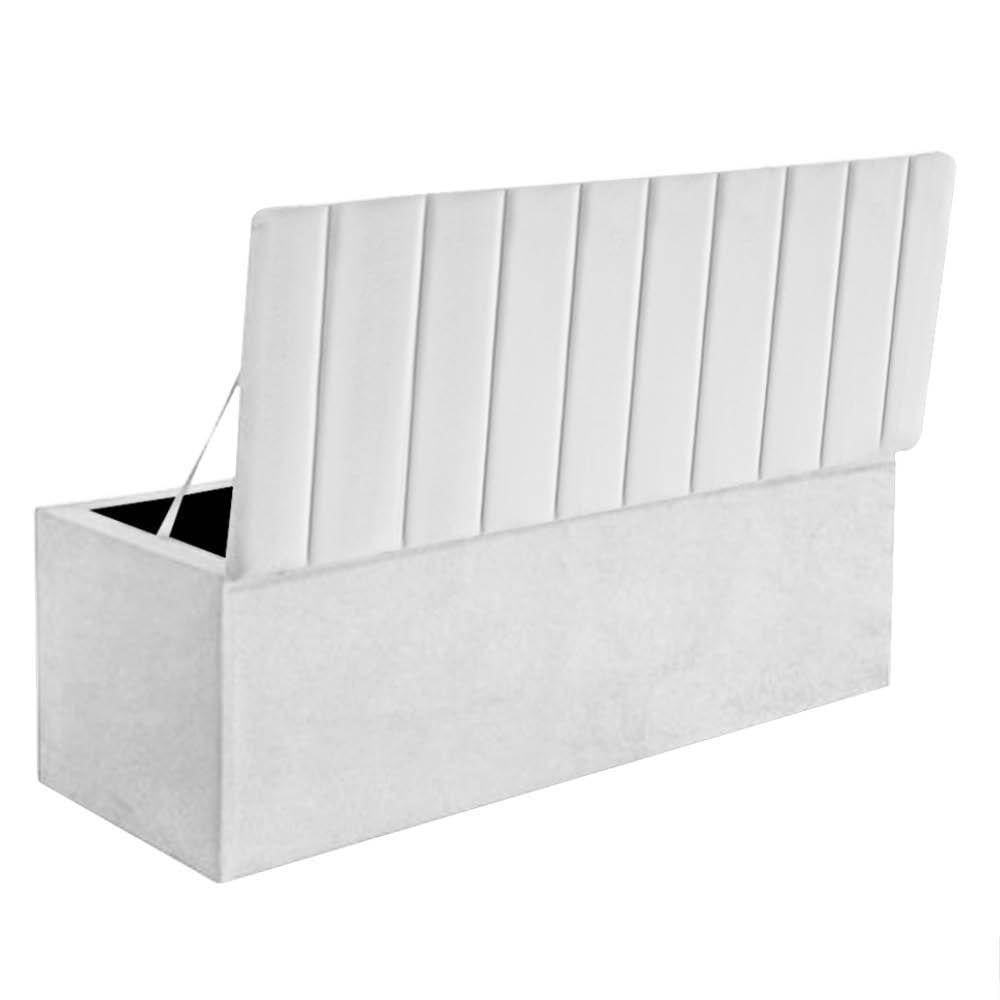 Miniatura Calçadeira Recamier Baú Carla 100Cm Solteiro Para Quarto Box Corino Branco - Amey Decor