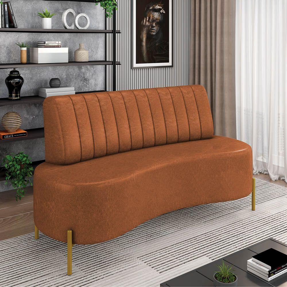 Sofá 2 Lugares Living 135cm Pé Ferro Dourado Maraú Sint Pu Nozes K01 - D\'rossi