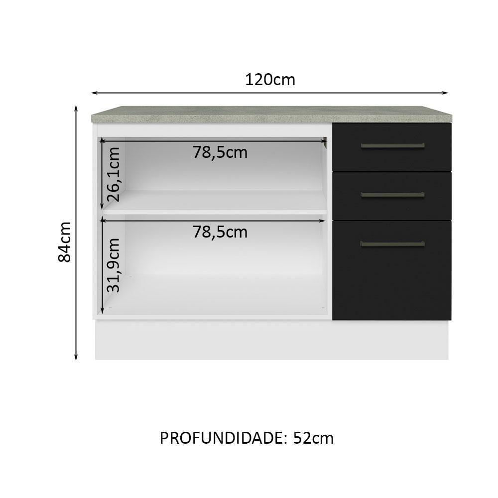 Miniatura Balcão De Pia Cozinha 2 Portas E 3 Gavetas (com Tampo) Branco/preto Agata Madesa Branco/preto