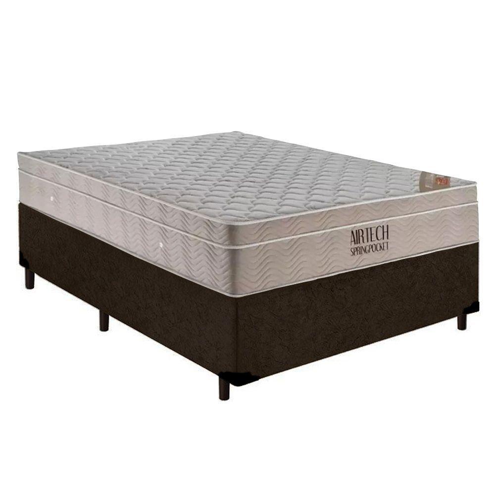 Miniatura Cama Box Casal Suede + Colchão Casal Ortobom Airtech Molas Springpocket (65x138x188) Marrom