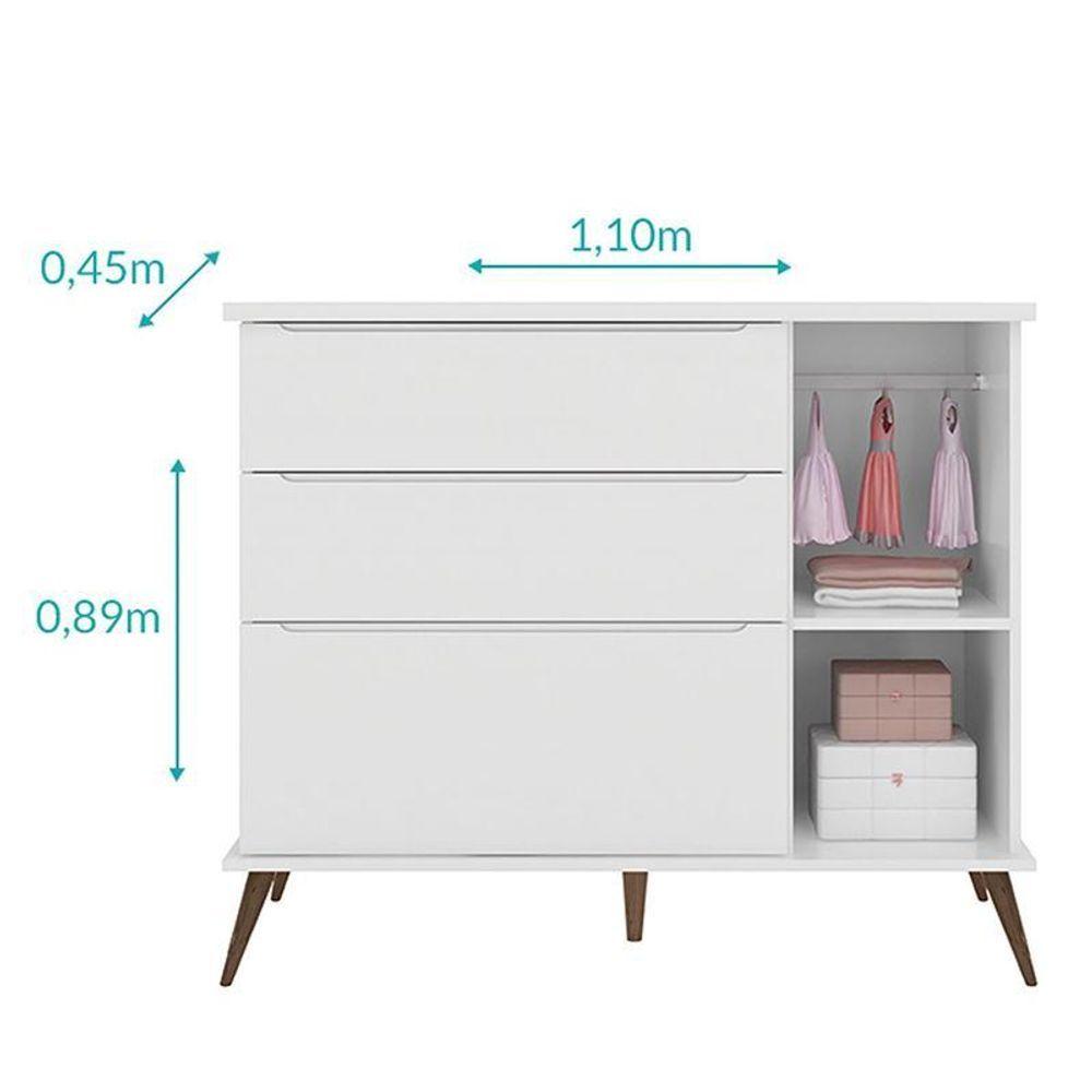 Miniatura Cômoda Infantil Retrô Melinda 1 Porta E 3 Gavetas Branco - Phoenix Baby Branco