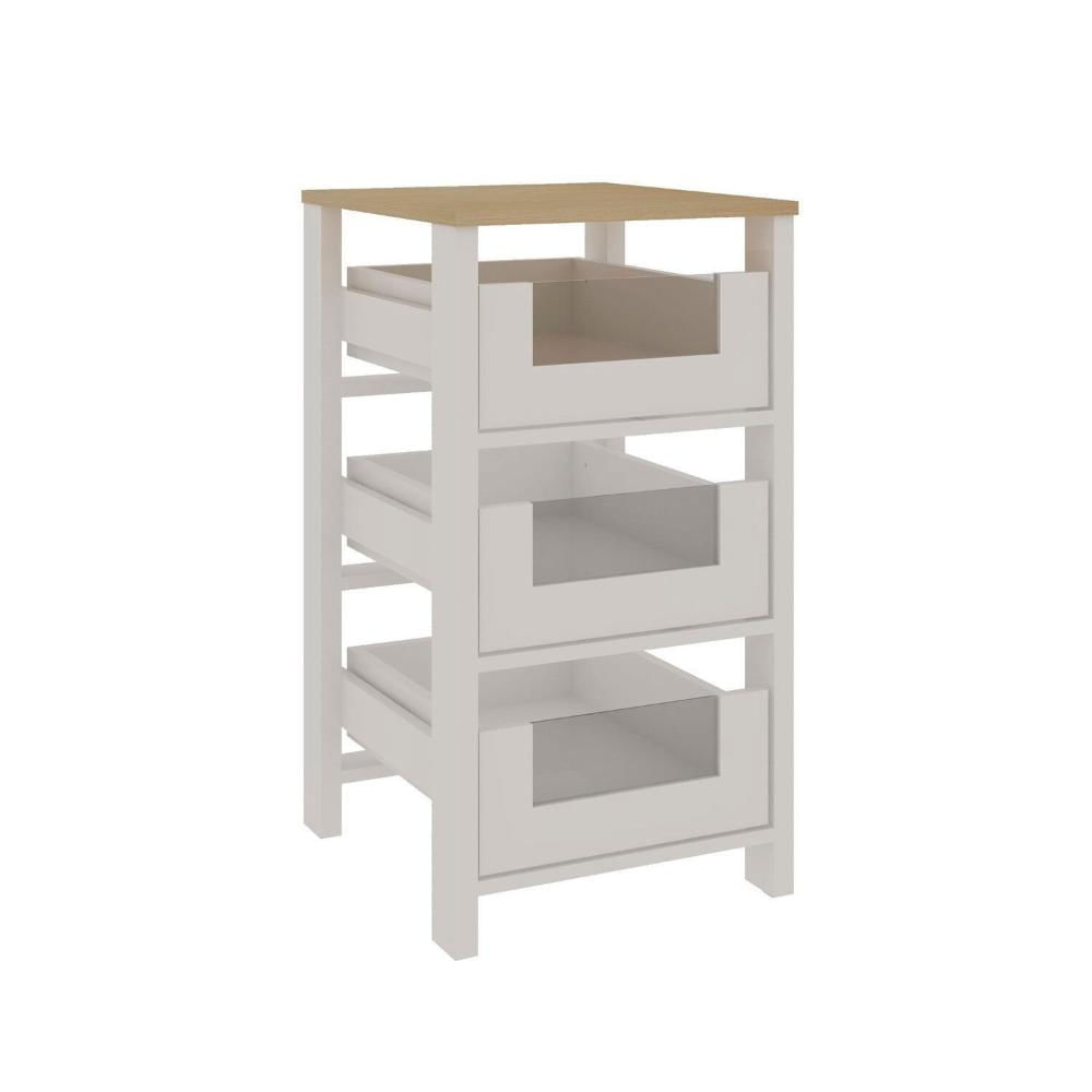 Miniatura Armário Fruteira para Cozinha com Cestos com Detalhes em Vidro Branco/Savana