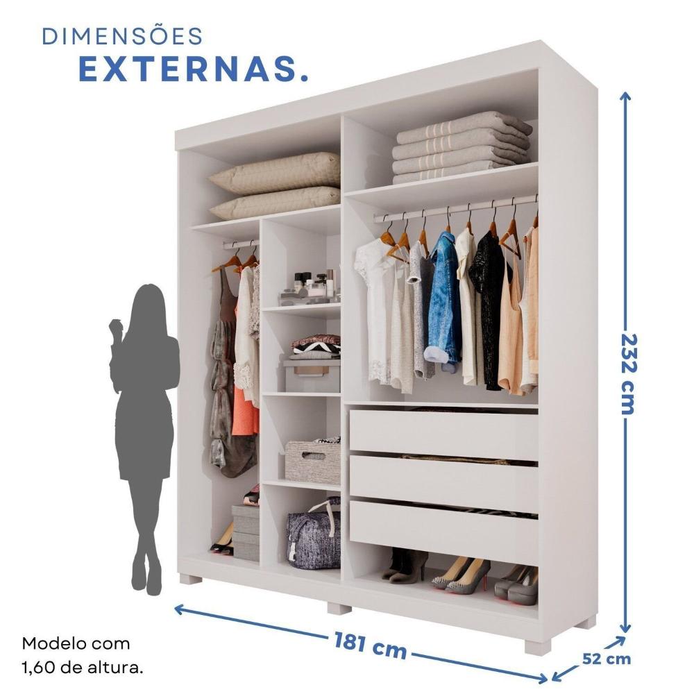 Miniatura Guarda-roupas Closet Casal 3 Gavetas com Pés Blumenau Branco