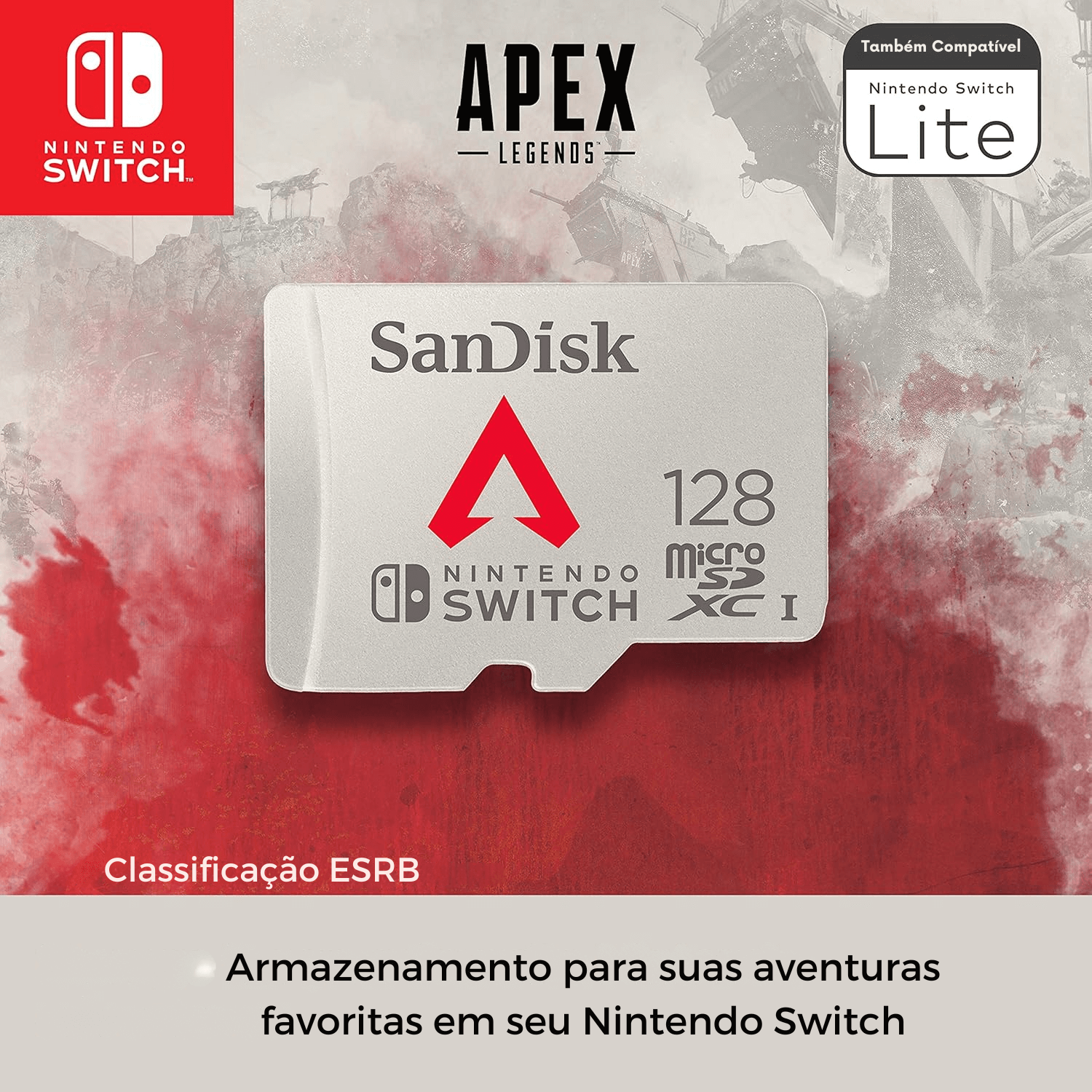 Cartão MicroSDXC 128GB SanDisk Apex Legends 100mb/s UHS-I U3 para Nintendo Switch