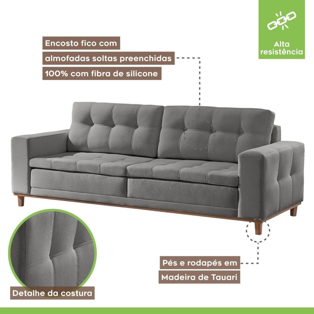Sofá 2 Lugares 170cm Molas Ensacadas Living Braúna Ecosono Cinza