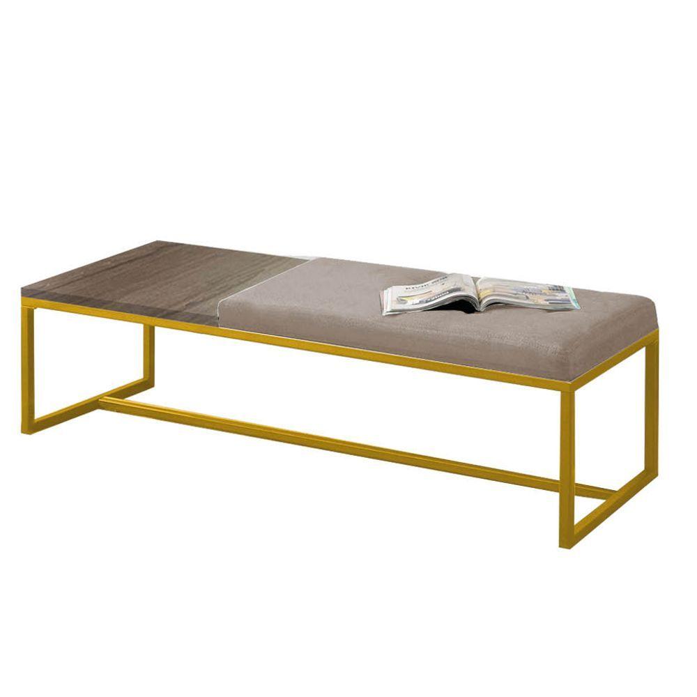 Miniatura Calçadeira Recamier Londres 160cm Dourado Sintético Bege Tampo Quadrado Mdf Imbuia - Ahazzo Móveis