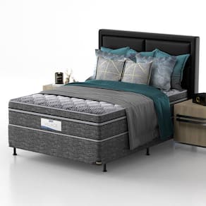 Miniatura Cama Box de Casal Probel Village D28 com Molas Ensacadas e Pillow Euro 68x138x188cm - Branco/Preto