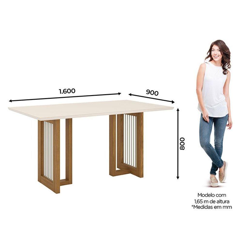 Miniatura Mesa De Jantar Yara 160 Cm Canto Reto Com Vidro Nature Off White - Henn