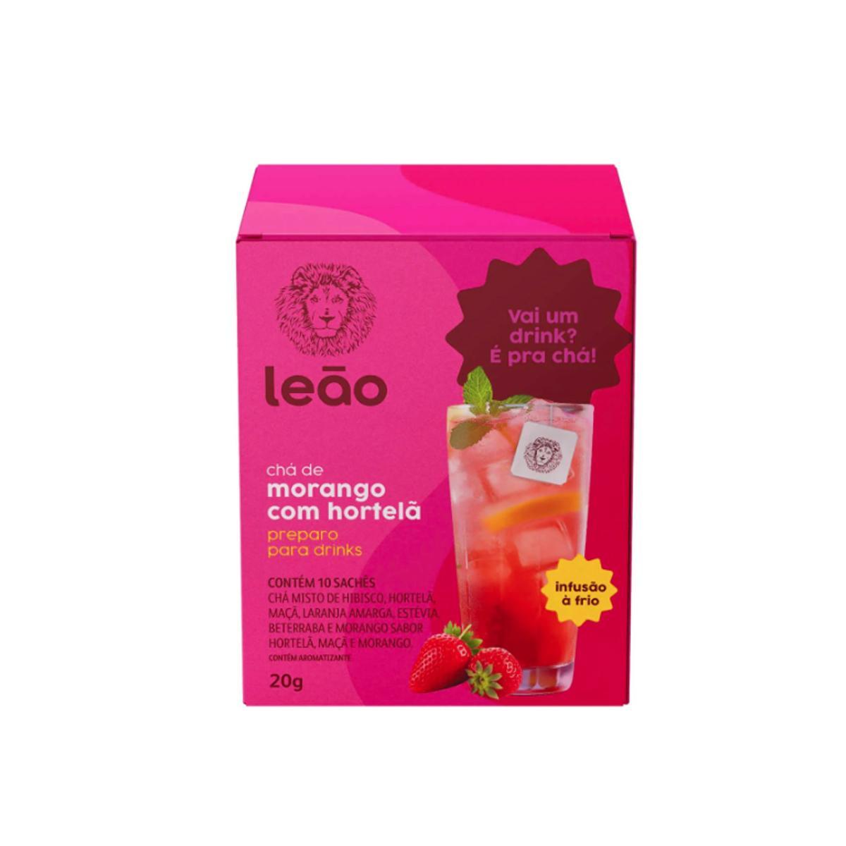 Miniatura Chá Gelado Drink Leão Embalado Individual Morango Kit 5