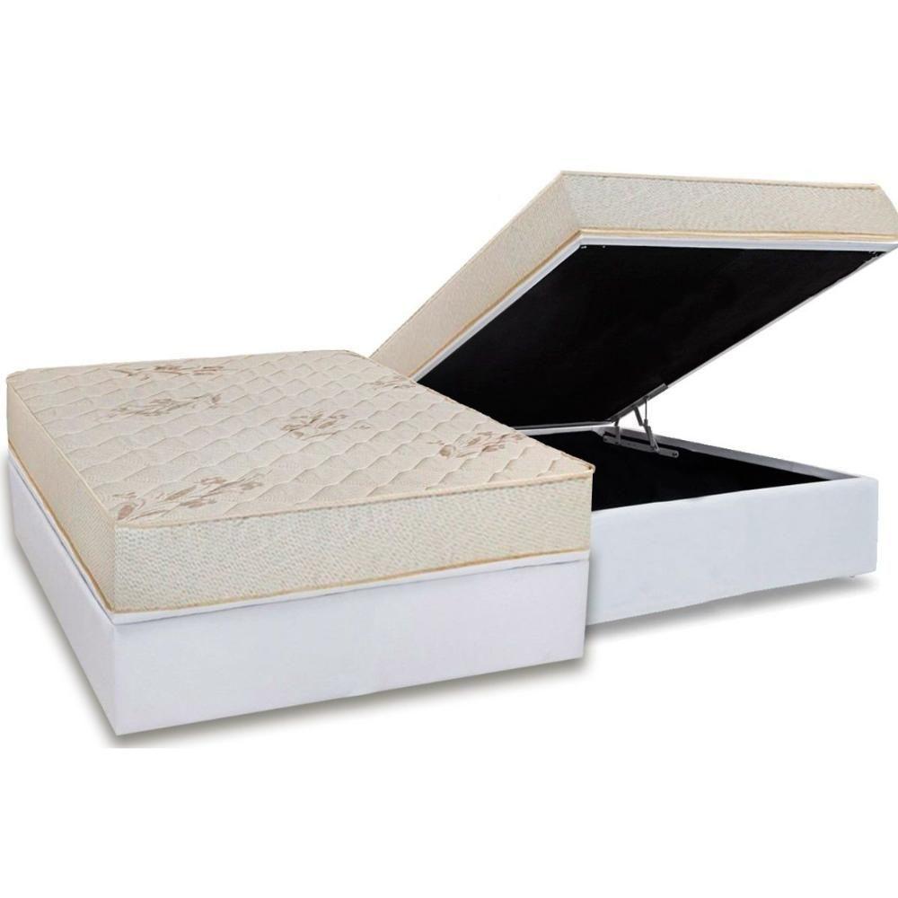 Miniatura Conjunto Box Baú Casal: Colchão Molas Luckspuma D45 Gran Luck Flora Pró Saúde + Base Crc Courano White (138x188)