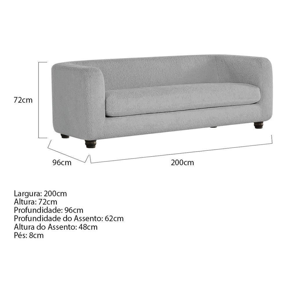 Miniatura Sofá 3 Lugares Luxo Recepção Escritorio Sala Veneza 200cm Linho Cor Cinza Claro