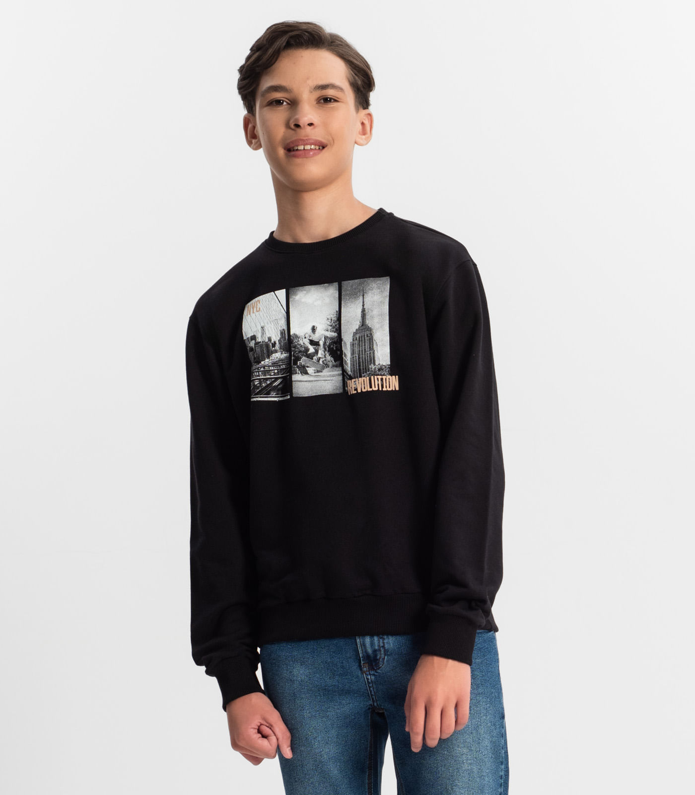 Miniatura Blusão Juvenil Masculino Em Moletom Minty Preto 12