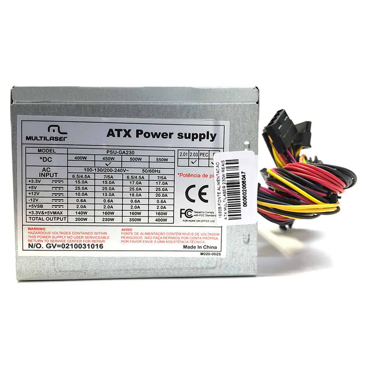 Fonte Multilaser Ga230 230W Real 450W Pico Bivolt Manual