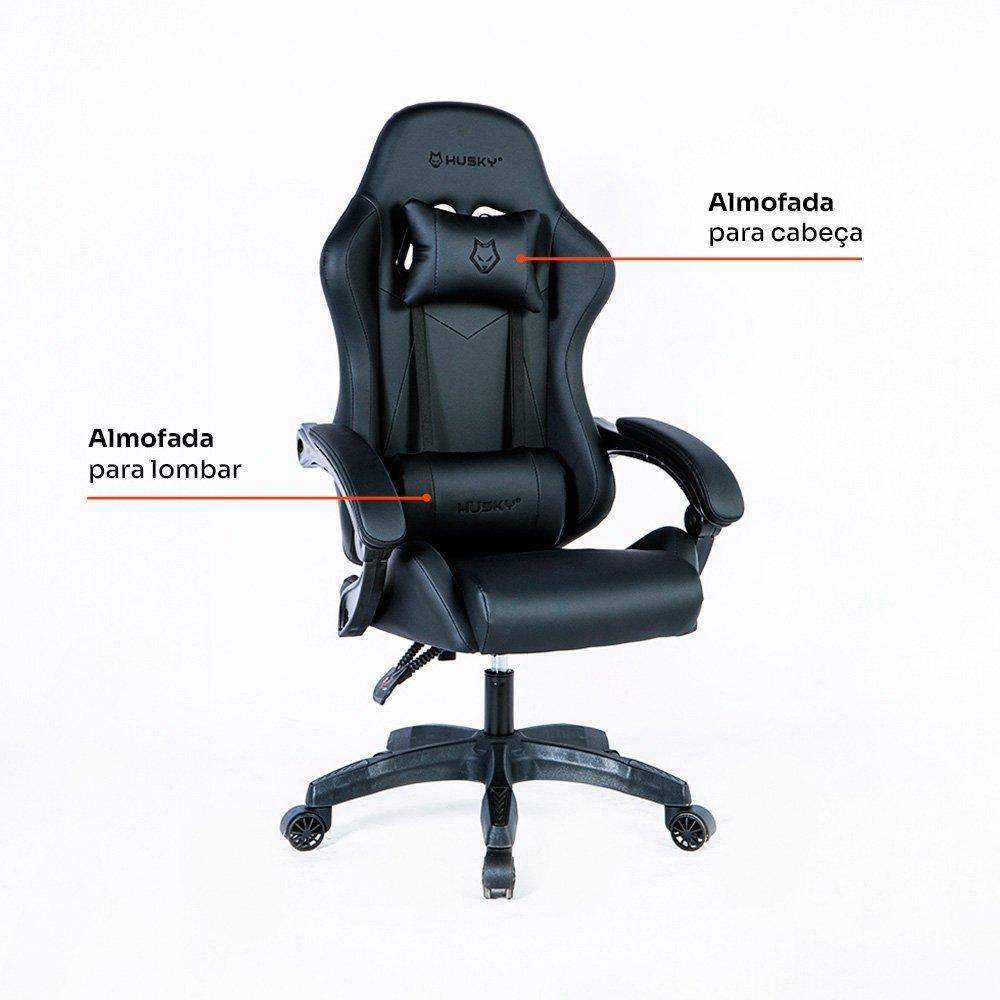Miniatura Cadeira Gamer Husky Storm 100, Até 120kg, Almofadas, Reclinável 135º, PU, Preta - HCG100PT