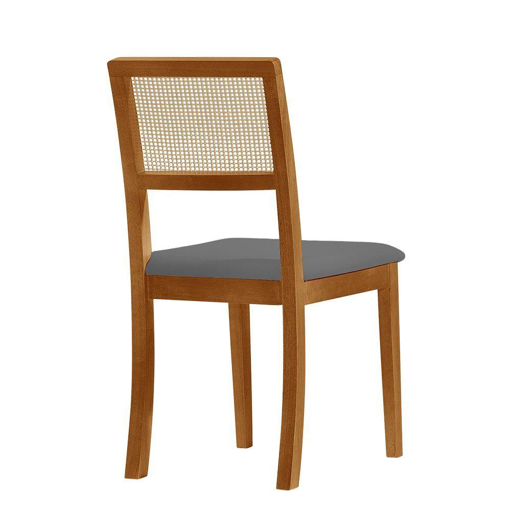 Miniatura Kit 4 Cadeiras De Jantar Palha Estofadas Veludo Cinza Rubi Madeira Maciça Mel Cinza