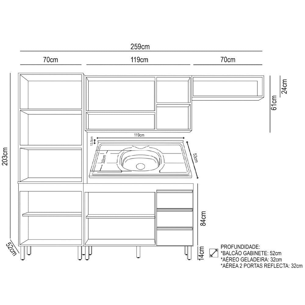 Armário De Cozinha Modulada Karen 4 Pçs C/ Pia 99.5550 P14 Malbec/avelã - Mpozenato