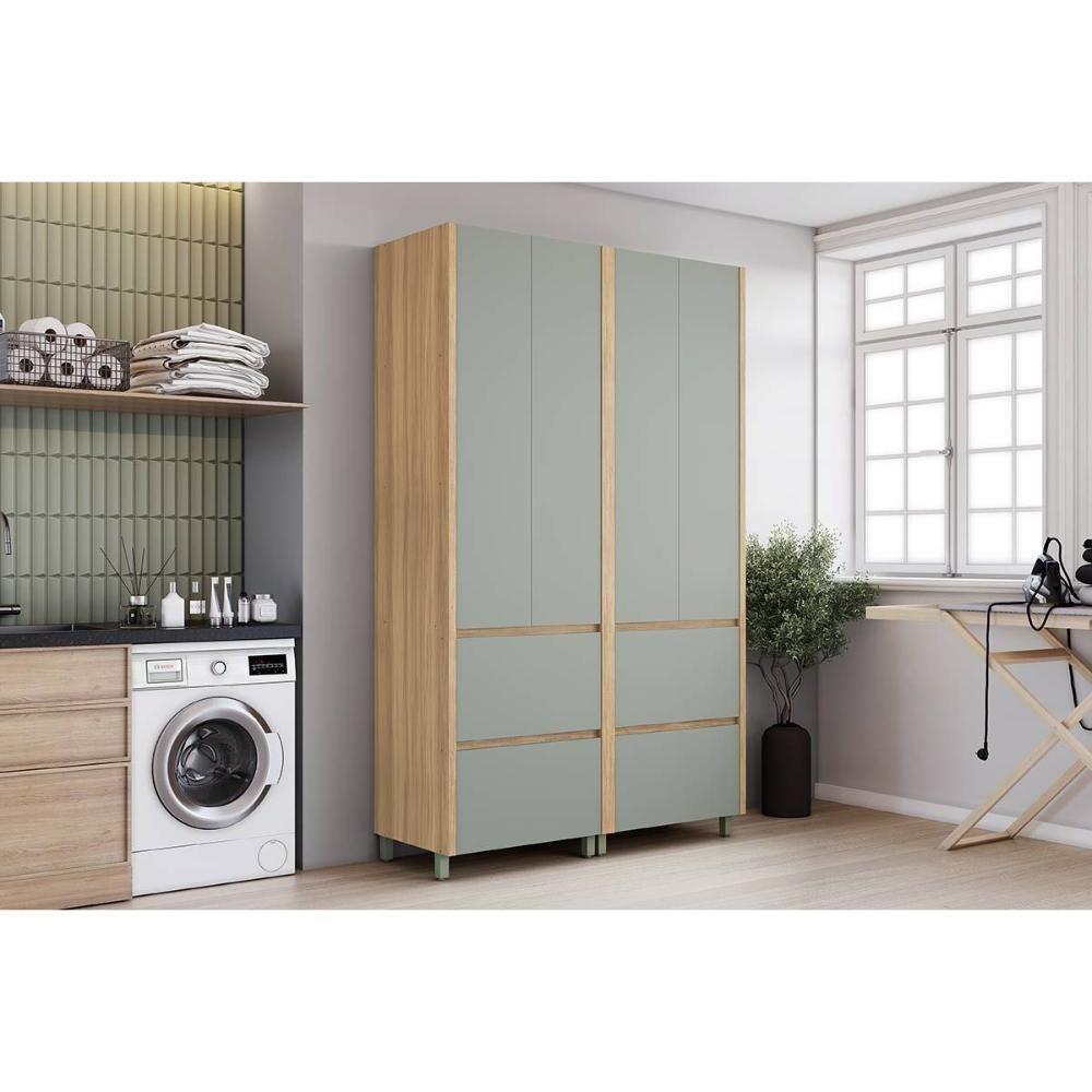 Miniatura Armário Multiuso Lavanderia Rainha C- 4 Portas E 4 Gavetas 140cm Nature-verde - Nesher