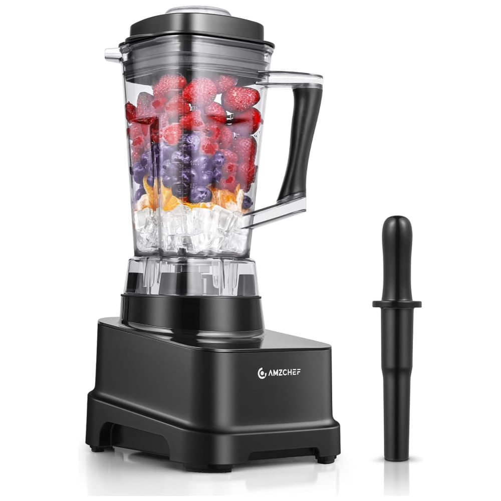 Miniatura Liquidificador Profissional 8 em 1, 2L com Painel LED, Temporizador, 8 Velocidades e Pulso, 110V 2000W, Amzchef, Preto