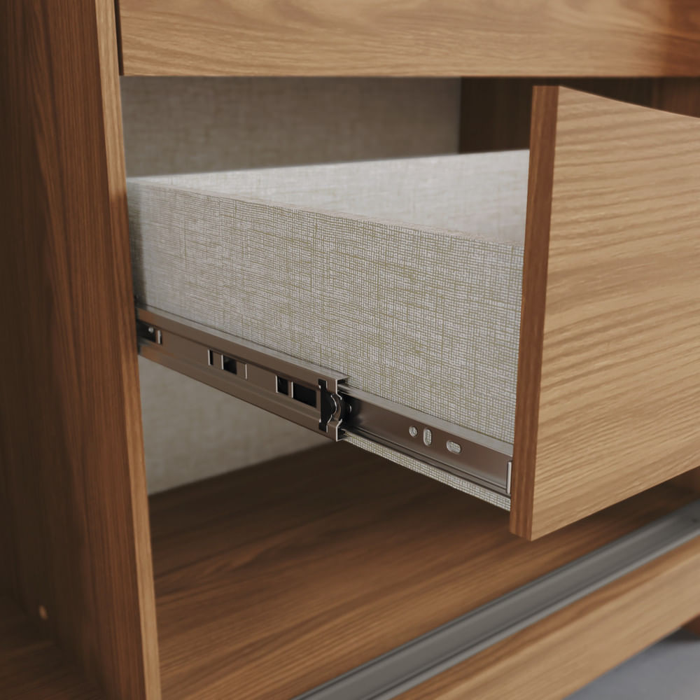 Guarda Roupa Casal Vasti 2 Portas Deslizantes com Detalhe Ripado/Soft 4 Gavetas com Usinagem e Pes Inclusos Nature com Off White