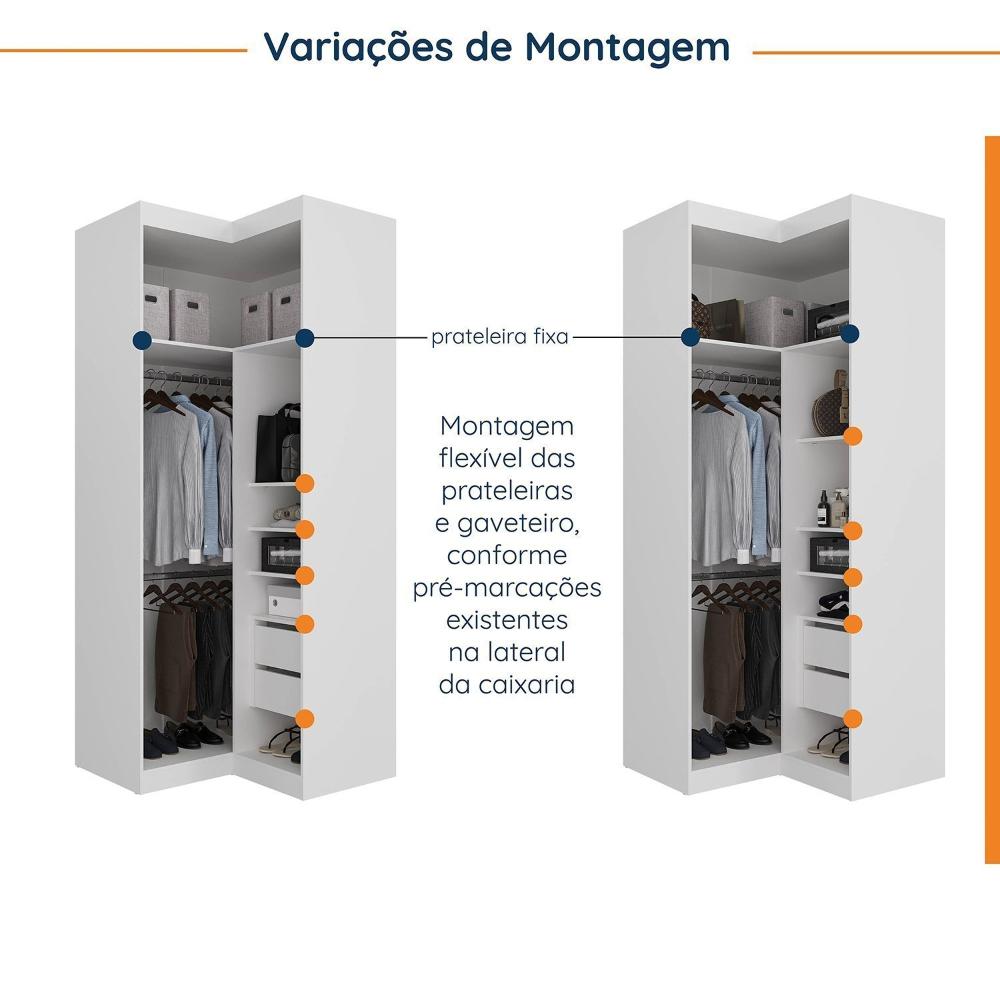 Guarda Roupa Modulado de Canto 6 Portas 3 Peças Hera Cabecasa Madeiramadeira Branco Geada/Louro/Preto