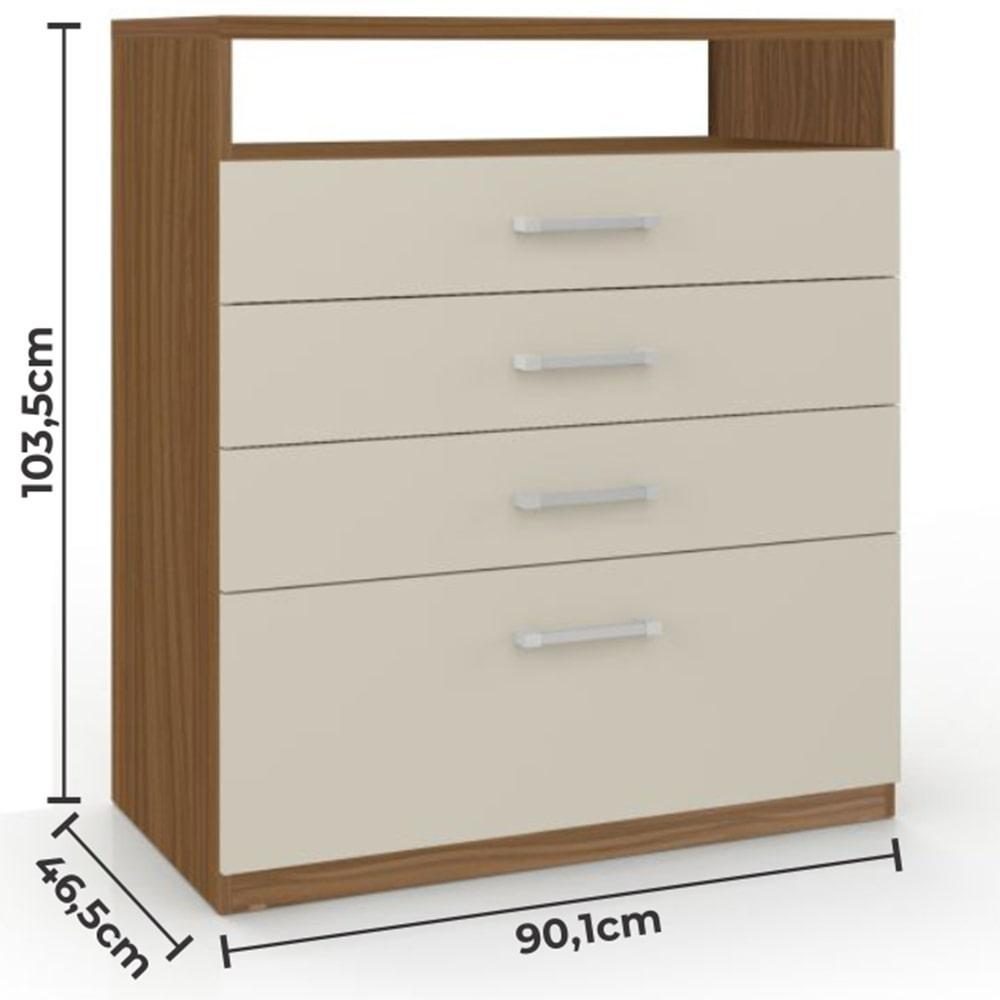 Cômoda Édez Lupus, 4 Gavetas, Nogueira e Off White