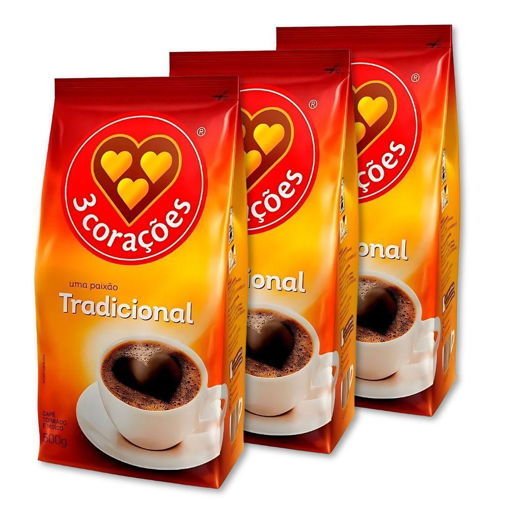 Miniatura Café Três Corações Tradicional Moído Kit 3 Pacotes 500G