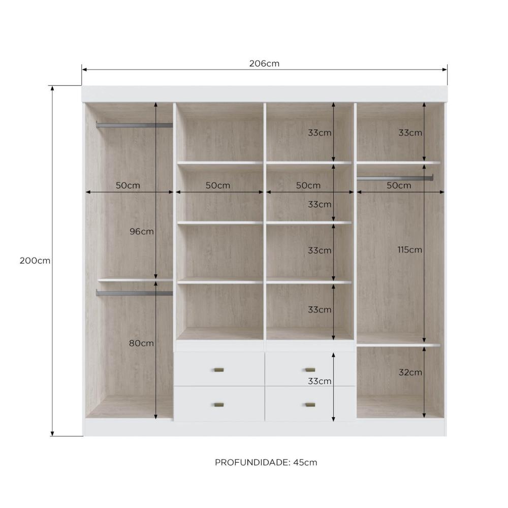 Miniatura Guarda Roupa Casal 8 Portas 4 Gavetas Las Vegas Móveis Doripel Off White/ Nogueira