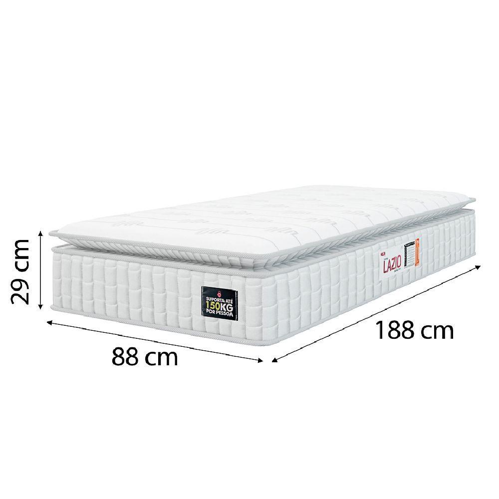 Miniatura Cama Box Colchão Solteiro Espuma D45 Lazio Pillow Top 88x188x67cm Linho Branco Hellen Branco