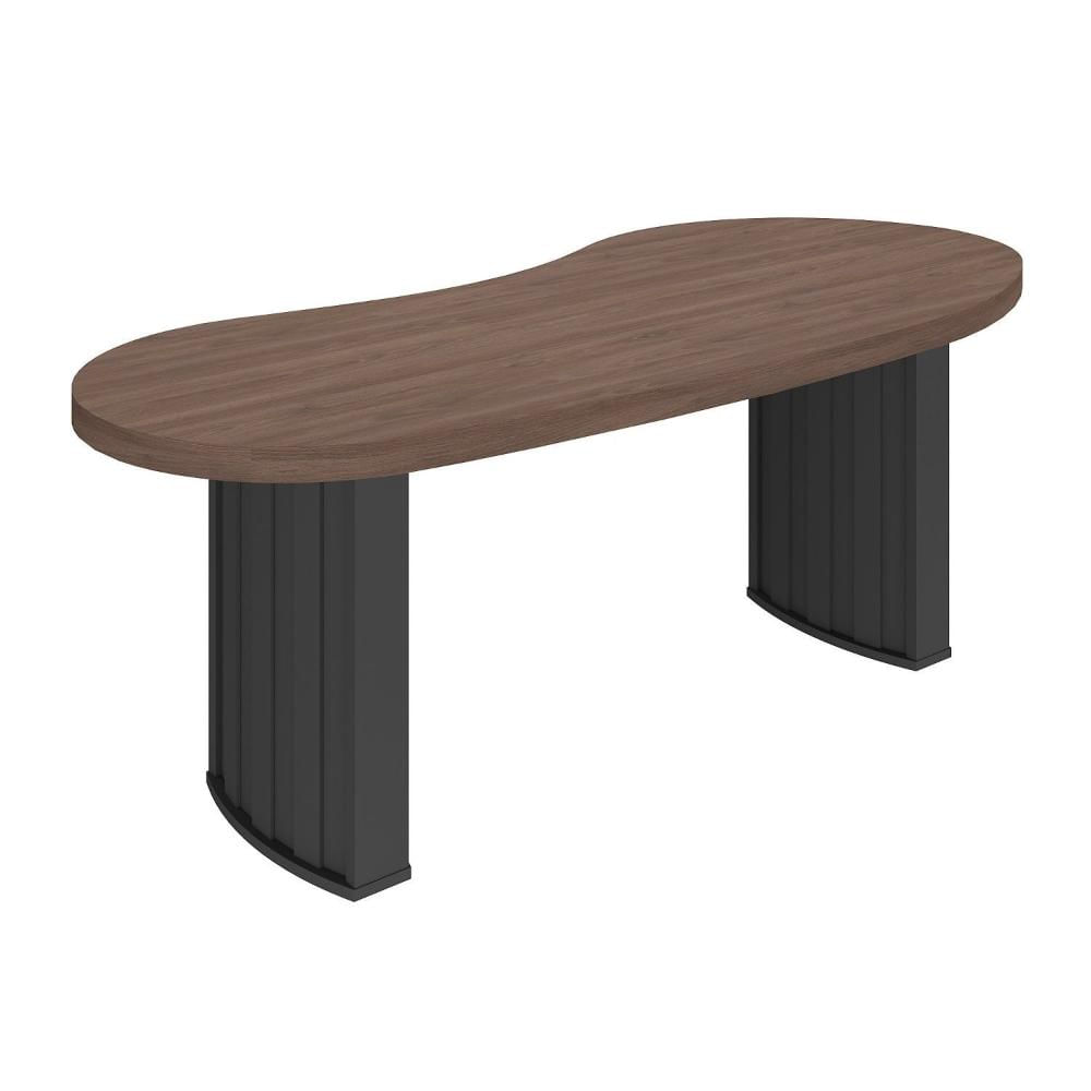 Miniatura Mesa Para Escritório com Curvas Orgânicas, Pés Ripados e Tampo Tamburato Diretor 2 Metros Artany Charuto/Preto