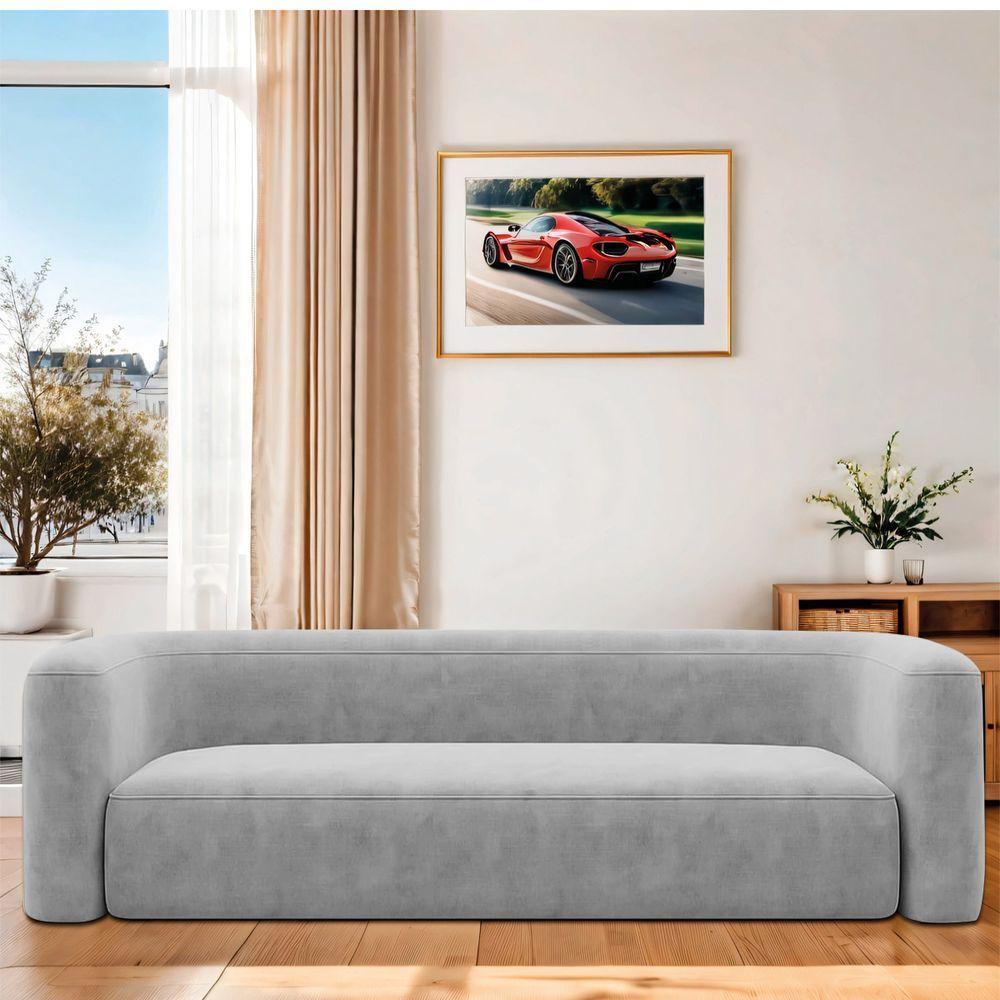 Miniatura Sofá 3 Lugares 180cm Orgânico Luxo Recepção Melina Linho Cinza Claro