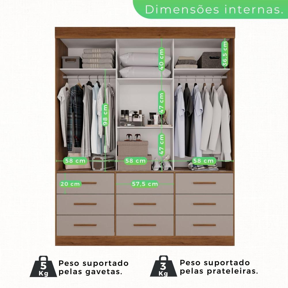 Miniatura Guarda Roupa Casal 3 Portas 9 Gavetas Luana Sallêto Móveis Cinamomo/Off-White
