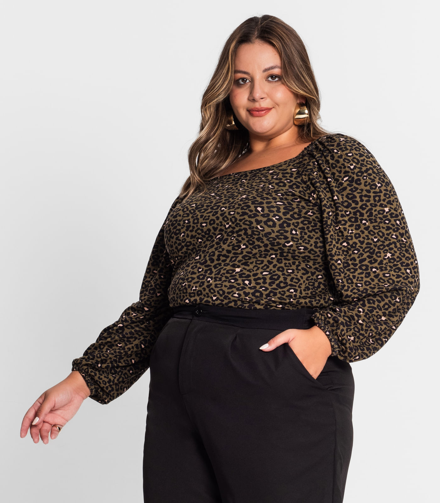 Miniatura Blusa Feminina Plus Size Em Molecotton Secret Glam Verde Plus G2