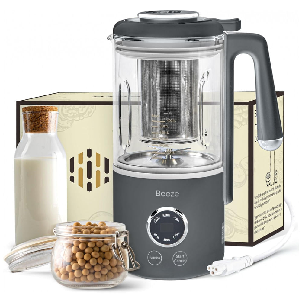 Miniatura Máquina de Leite Vegetal 400mL com Temporizador de Atraso, Filtro Integrado e Sensor de Tampa, Beeze, Cinza