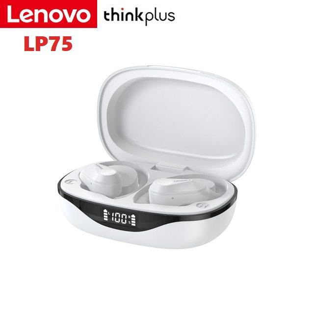 Miniatura Fone de Ouvido Bluetooth Lenovo LP75 - LED - Branco