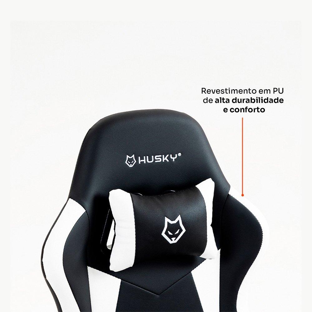 Miniatura Cadeira Gamer Husky Storm 100, Até 120kg, Almofadas, Reclinável 135º,  PU, Preta E Branca - HCG100PTBR