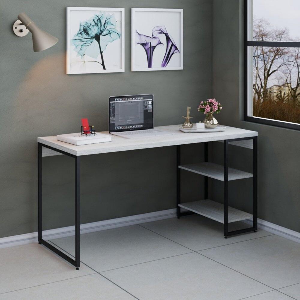 Miniatura Escrivaninha com Estante Baixa Estilo Industrial 150cm com 02 Prateleiras Dynamica Yescasa Snow / Est.Preta