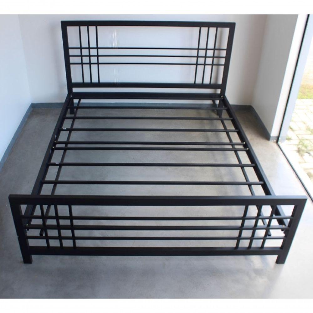 Miniatura Cama Casal Com Cabeceira Robusta Aço Ferro Metal Tamanho Queen 158x198 Cor Preto Mobbili Ca-04