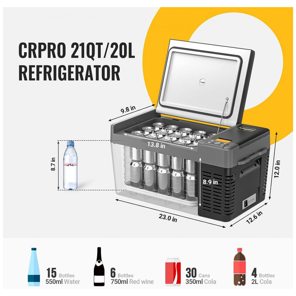 Cooler Elétrico Automotivo Portátil 21 Litros com Compressor, BougeRV CRPRO20, Preto