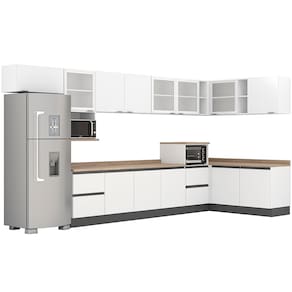 Miniatura Cozinha Completa Bartira Linea com 13 Portas e 6 Gavetas e 9 Prateleiras - 562,6cm de largura Branca