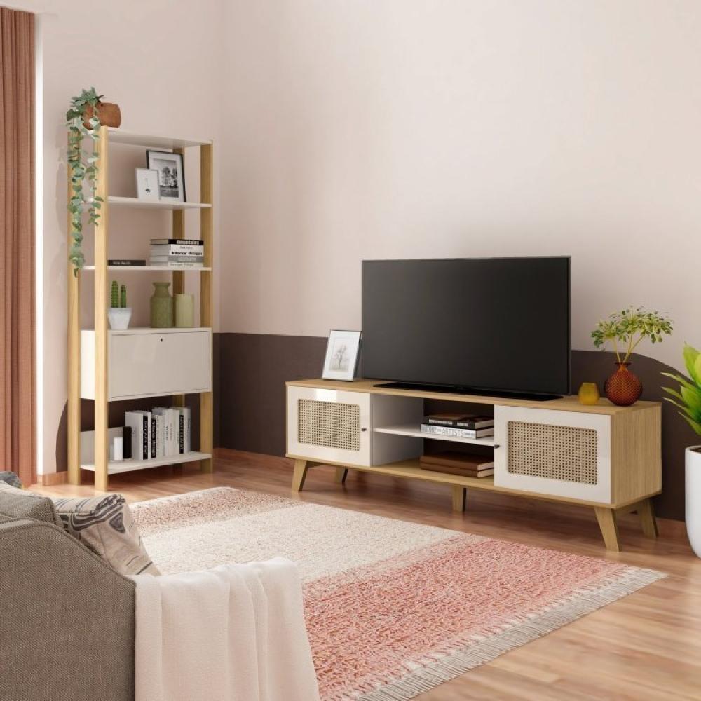 Miniatura Sala de Estar Completa Rack com Estante Memphis Match Carvalho/Off White