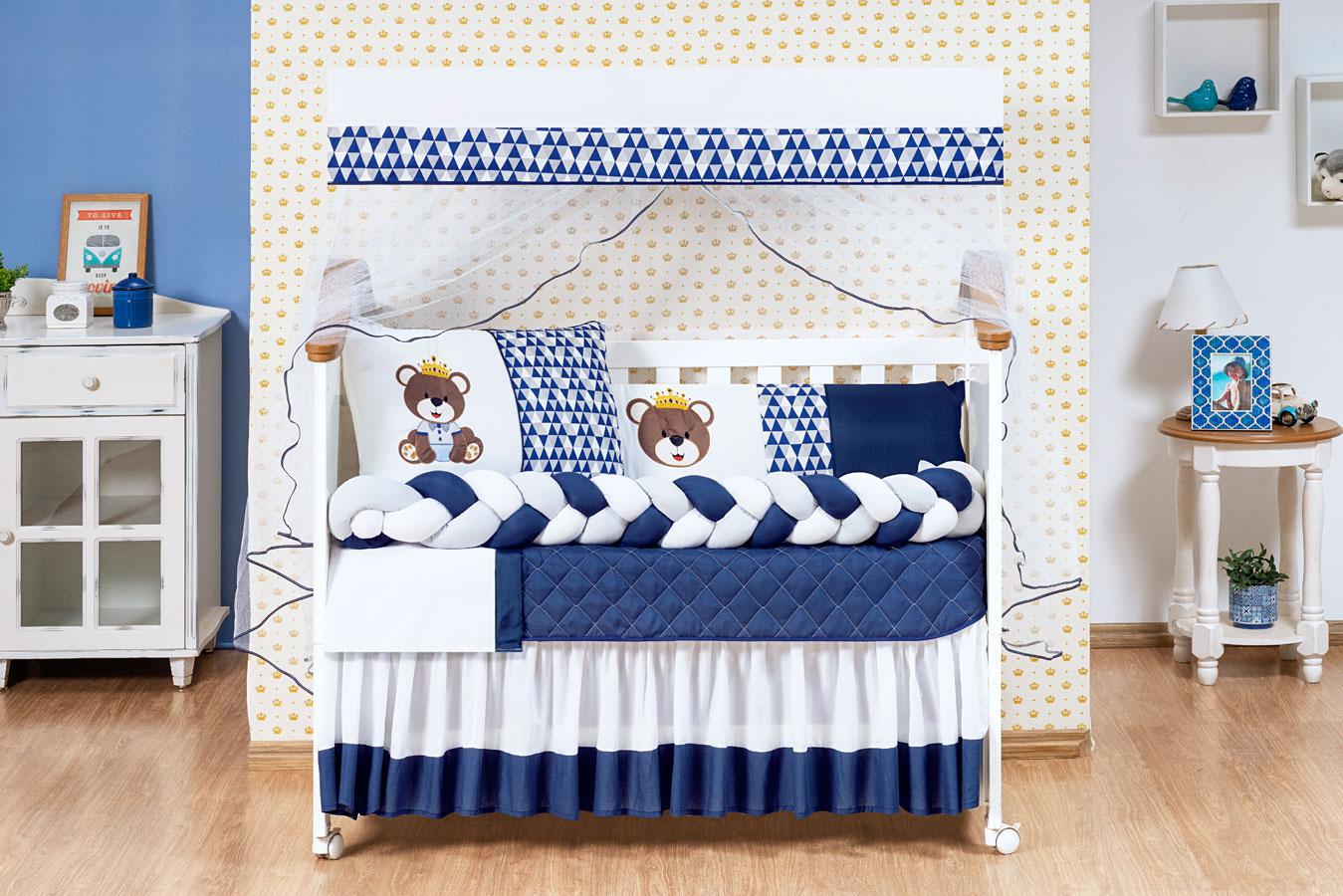 Miniatura Kit Berço Menino Ursinho 11 Peças Menino Travesseiro Baby Azul marinho - Kit para berço - 11 peças